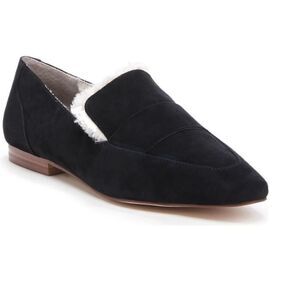 SOLE‎ SOCIETY loafer Bettina black leather faux fur lined shoe 9.5